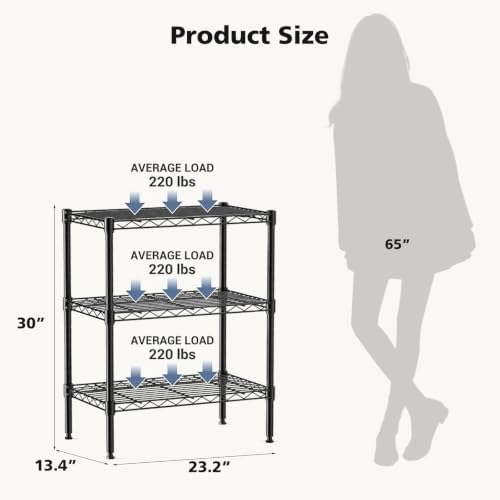 DUMOS 3-Tier Metal Storage Shelves, Wire Shelving, Storage Rack, 23.3" W