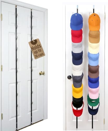 Over-The-Door Hat Organizer for Baseball Caps, 2 Straps, Holds 18-36 Caps