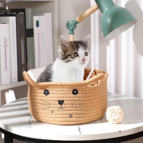 Zopeal Cat Woven Gift Basket Storage,13.7 x 7.8 Inch,Khaki