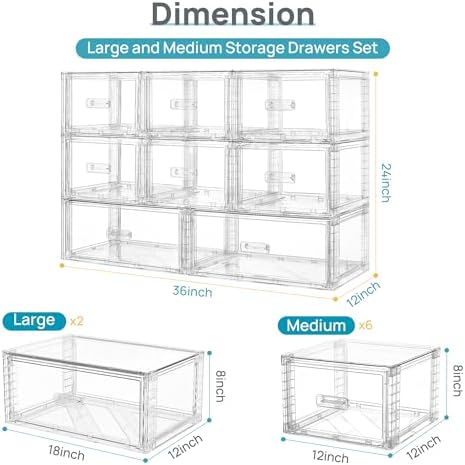 Vtopmart 8 Pack Large & Medium Stackable Storage Drawers Set