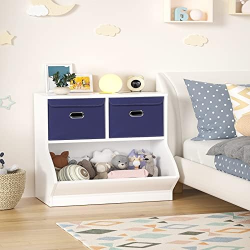 STOREONE Fabric Storage Cube Bins Foldable Organizer Container Collapsible Basket with Lids and Metal Handles, for Home, Bedroom, Closet 6 Pcs (Navy Blue)