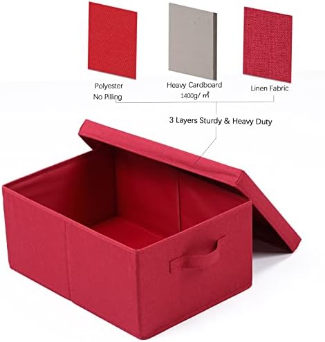 HOONEX Storage Bins with Lids for Organizing, Pack of 2, Storage Boxes with 2 Carrying Handles and Sturdy Heavy Cardboard, 16.5" L x 11.8" W x 7.5" H for Shoes, Books, Clothes, Red