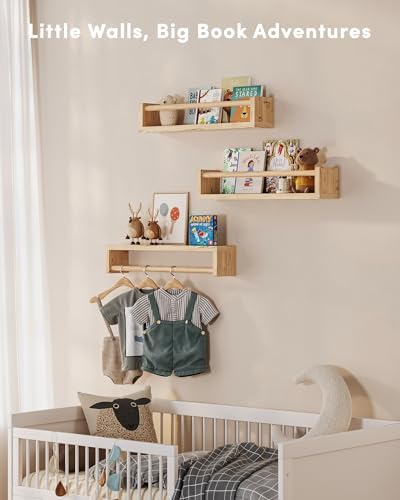 G&W Gruwald Nursery Book Shelves, Set of 3, Hanging Bookshelf, Wall Book Shelves for Bedroom Kids, Floating Shelf for Wall, Nursery Decor