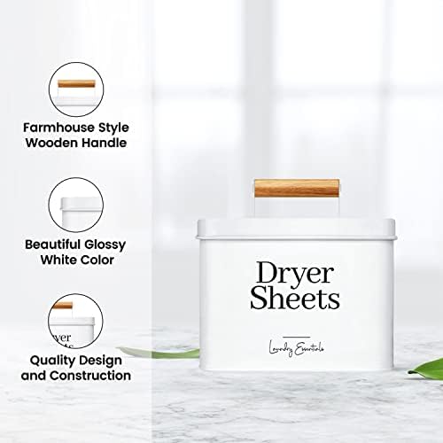 Modern Farmhouse Dryer Sheet Holder for Laundry Room Decor (White) | Metal Dryer Sheet Container for Laundry Decor, Dryer Sheet Dispenser for Laundry Room Organization