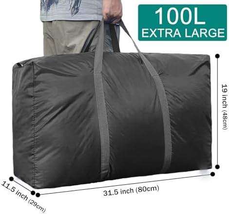 100L Extra Large Storage Bags, Big Moving Bags with Strong Zippers & Carrying Handles, Packing Bags for Moving, Storage, Travel and Camping, Storage Totes For Space Saving (Black, 4 Pack)