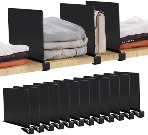 Matte Black Acrylic Shelf Dividers for Closets Organizer & Storage,12 Pack