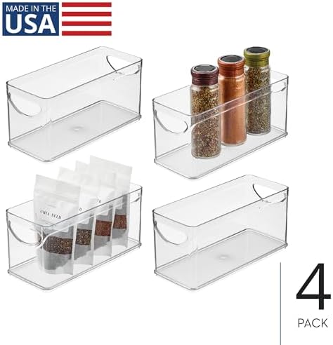iDesign Narrow Pantry Bin with Handles, Set of 4, Clear