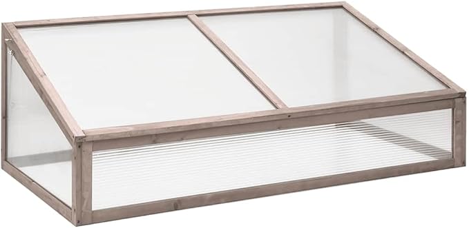 Wooden Cold Frame Greenhouse with Hinged Lid, Solid Fir Wood Raised Garden Bed for Vegetables Herbs Flowers, Outdoor Balcony Plant Protector, Grey