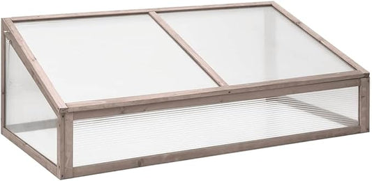 Wooden Cold Frame Greenhouse with Hinged Lid, Solid Fir Wood Raised Garden Bed for Vegetables Herbs Flowers, Outdoor Balcony Plant Protector, Grey