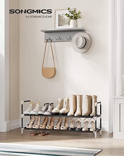 SONGMICS 2-Tier Shoe Rack, Shoe Storage for Hallway Closet, Slim and Space-Saving, Steel Frame, Non-Woven Fabric Shelves, Black ULSH052B01 (Pack of 6)