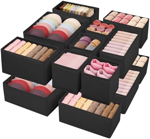 Drawer Clothing Organizer 16-Pack, Black Underwear Dividers