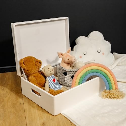 Creative Deco XL White Wooden Box Storage with Hinged Lid