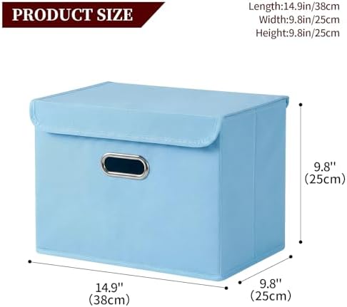STOREONE Fabric Storage Cube Bins Foldable Organizer Container Collapsible Basket with Lids and Metal Handles, for Home, Bedroom, Closet 6 Pcs (multicolour-blue)