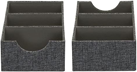 Household Essentials 3-Compartment Drawer Organizers, Pack of 2, Sturdy Chipboard Base with Soft and Stylish Polyester Linen Covering, Graphite