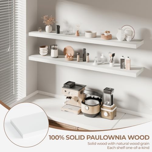 60 Inch Long Floating Shelves for Wall Set of 2, Solid Wood White Floating Shelves 10in Depth, 5ft Large Wall Shelf Floating Bookshelf for Kitchen Bathroom Living Room