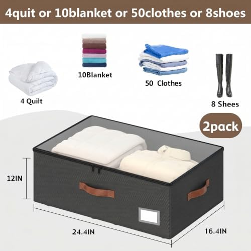 Shiningfuture Underbed Storage With Wheels, No Assemble Required 12 inches Height Under bed Storage Bins,Large Capacity Rolling Shoe Storage Containers，Dorm clothes Storage