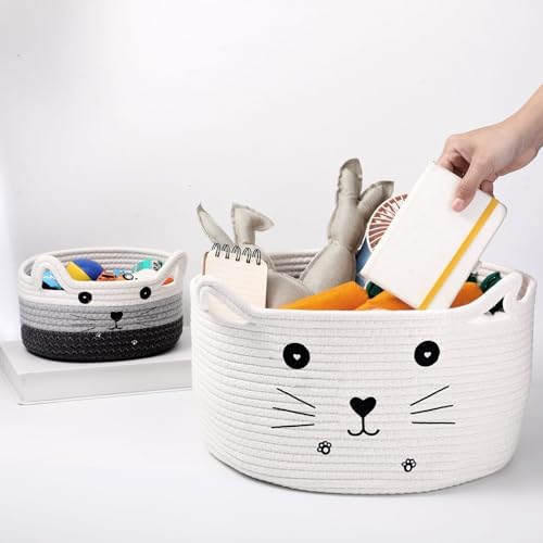Zopeal Cat Woven Gift Basket Storage,13.7 x 7.8 Inch,White