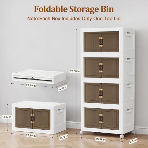 4Tier 428QT Stackable Storage Bins With Lids Portable Wheels Cabinet, White