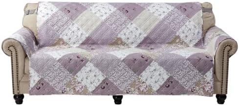 Brilliant Sunshine Lilac & Beige Roses Patchwork Couch Cover, 70" seat