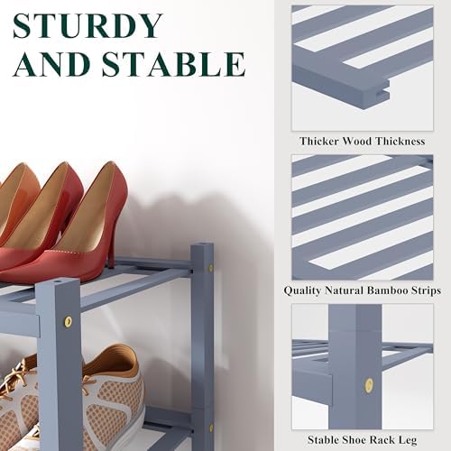 Smiry Bamboo Shoe Rack, 8 Vertical Slats, 5 Tier - 17.3" Wide, Grey