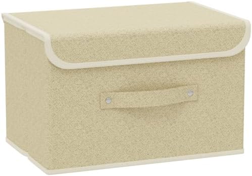 Storage Bins with Handles,Grey and Beige,15x9.8x9.8in,1 Pack | Storage Baskets with PP Board Support,Washable Wardrobe Organisers with Lids,Stackable Organization Bins for Socks,Ties,Scarf