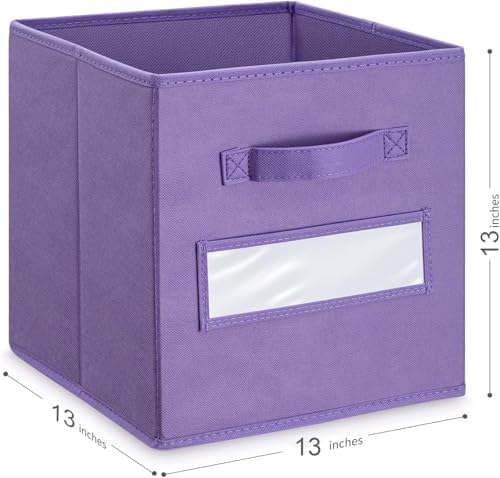13x13x13 storage cube bins (Set of 10) Fabric storage cubes with 10 Labels Window Cards & a Pen, storage cubes 13x13, Collapsible 13 inch cube storage bins, Cubby Organizer Boxes, Purple