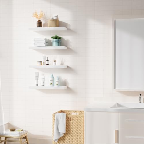 Bellsal White Engineered Wood Wall Shelf Set of 6, 16" Modern Floating Shelves for Kitchen, Living Room, Bedroom, Bathroom Storage, Book Shelf Home Decor