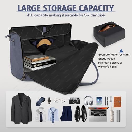 Geestock 2-in-1 Convertible Garment Bags for Travel with Shoe Pouch, Blue