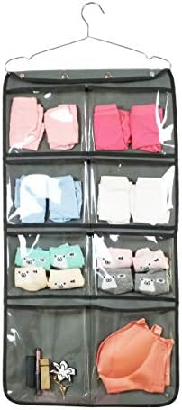 NIMES Durable Hanging Closet Underwear Sock Bra Stocking Organizer Dual-Sided Accessories Storage with 16 Large Clear Pockets (Grey)