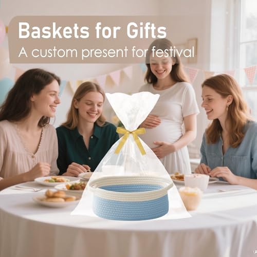 JMvicyroam Small Woven Basket, Empty Gift Basket, White&Blue/2 Pack