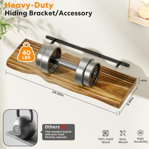 Walnut Finish Floating Shelves,Hidden Brackets,2-Pack,24 Inches Each
