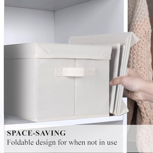 WUIKE Fabric Storage Bins with Lids, Decorative Boxes, Beige, Large, 3-Pack