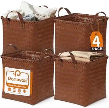 Wicker Storage Baskets, 4 Pack Woven Baskets for Shelves, Brown