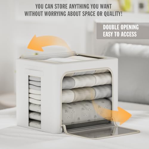 FHSQX 2 Pack Clothes Storage Bins, Ivory White, 16.5x12.2x12.2 Inch