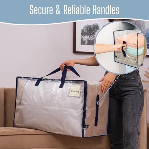 VENO 10 Pack Clear Extra Large Moving Bags & Storage Totes, Heavy Duty Organizer with Reinforced Handles & Strong Zippers for Clothes, College Dorm Essentials, Moving Supplies