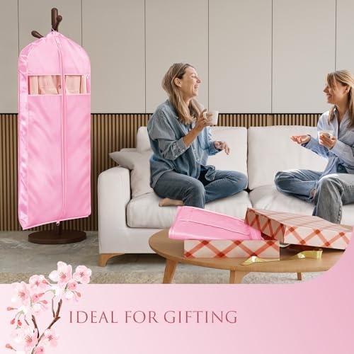 Univivi Satin Garment Bags for Hanging Clothes, Pink, 60 Inch, 2 Pack