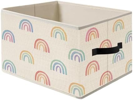 Rainbow Nursery Storage Basket Bin for Organizing Closet Shelves, Boho Colorful Organizers and Storage with Handles for Kids Girls Room Nursery Bedroom Bathroom Playroom Clothes Toys Books