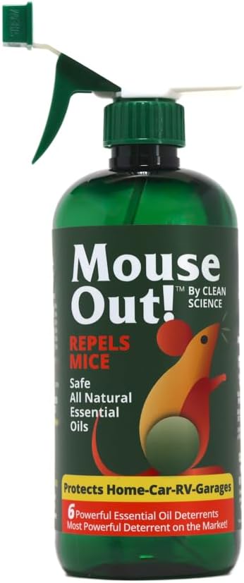 Mouse Out! All-Natural Rodent Repellent Spray, 16oz | Essential Oil Formula, Protects Car Wiring & Stops Mice, For Kitchens, Homes, RVs, and Garages, Safe for Pets & Kids