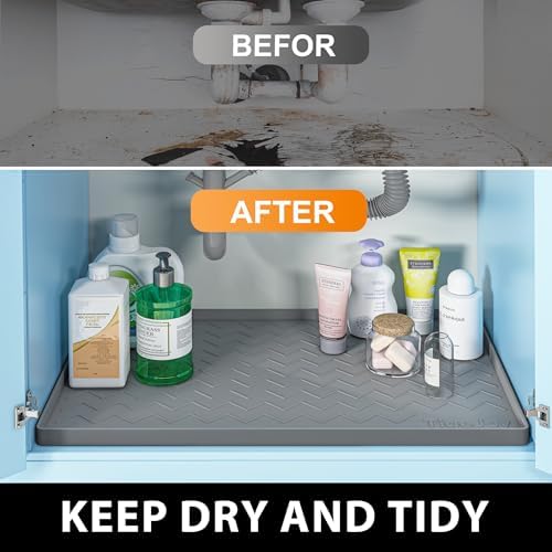 TigeJoy Under Sink Mats for Kitchen Waterproof 22" x 22", Cabinet Liner