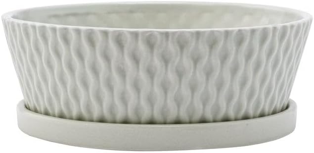 Napco Imports Decorative Home or Garden 3.75 x 10 Inch Indoor or Outdoor Dishgarden Flower Pot Planter with Saucer Grey Wavy Design