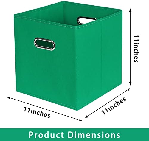 Green Foldable Storage Bins, 11x11x11, Set of 6, (Fabric Cube Organizer with Handle, for Cloth or Accessory Storage)