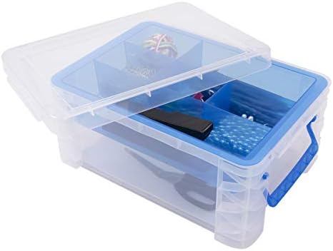 Advantus Super Stacker Divided Storage Box, 6 Sections, 6.5" x 10.3" x 14.3", Clear/Blue