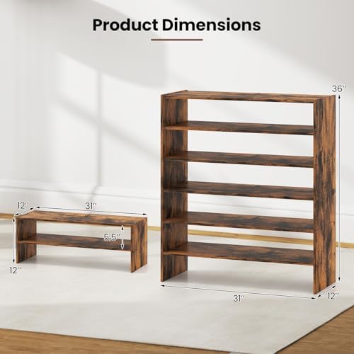 Giantex 3-in-1 Vertical Shoe Rack, 6-Tier Free Standing Shoe Storage Organizer w/Stackable Design for 18 Pairs, 31 Inch Wide Wood Shoe Shelf for Closet, Entryway, Living Room, Office, Brown
