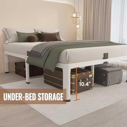 MAF 12 Inch Full Size Metal Platform Bed Frame White with Round Corner Legs