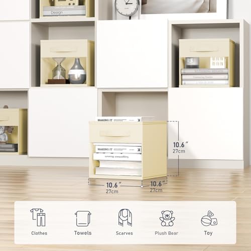 DIMJ Storage Cubes, Cube Storage Bin, 8 Pack Foldable Storage Cubes with Window, Closet Storage Bins with Handle, 11x 11 inch Closet Organizer Bins for Clothes, Toys, Books (Beige )