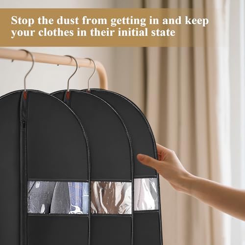 60Inch Garment Bags Covers,Black Hanging Clothes Bag, Suit Cover Bags with Clear Window for Hanging Closet Clothes Storage and Travel