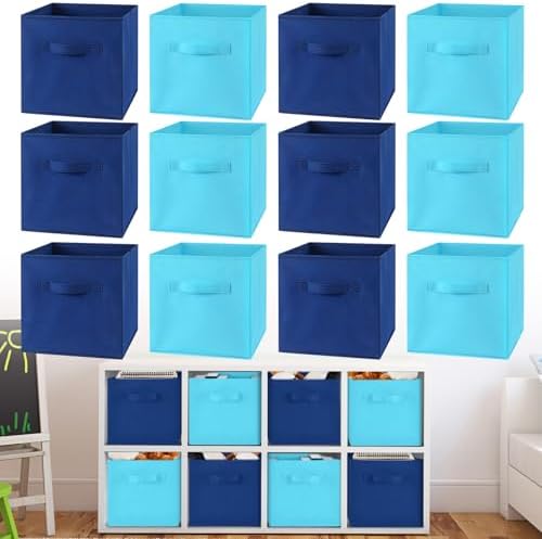 Yinder 12 Pcs Cube Storage Bin Blue 10.5''x10.5''x11'' Storage Cubes