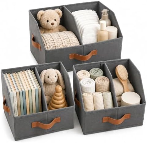 Closet Organizers Storage, Medium Collapsible Bin 3pc, Dark Gray