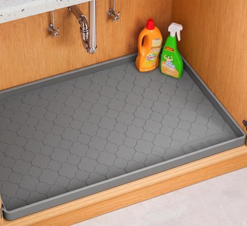 Jin&Bao Under Sink Mat 40" x 22" Waterproof Silicone Cabinet Kitchen Liner | Silicone kitchen cabinet protector, bathroom shelf liner, raised edge traps leaks, anti-slip, easy to clean & dishwasher safe