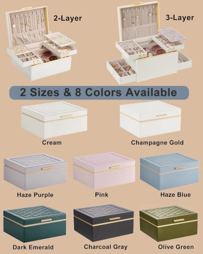 Lolalet Jewelry Box for Women Girls, 2 Layer Jewelry Organizer -Champagne
